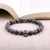 Skull Series Black Beads Bracelet Natural Hematite Bracelet Skull Head Onyx Stone Beads Charm Men Bracelet Jewelry