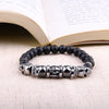 Skull Series Black Beads Bracelet Natural Hematite Bracelet Skull Head Onyx Stone Beads Charm Men Bracelet Jewelry