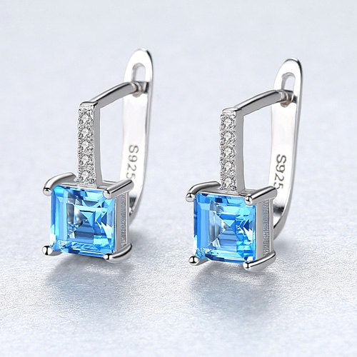 Sky Blue Topaz Gemstone Stud Earrings for Women Solid 925 Sterling Silver Fashion Wholesale Jewellery Wedding Gift SE9108