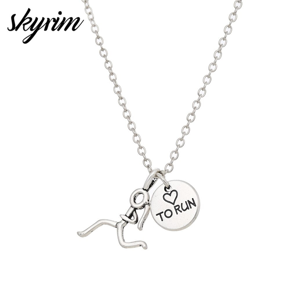 Skyrim 2021 Design Heart Running Girl Figure Pendant Necklace Runner Marathon Charms Necklaces Inspiring Sport Jewelry