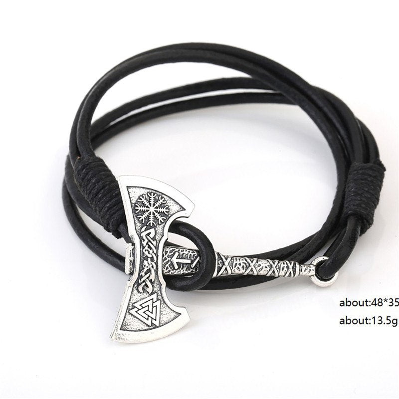 Fashion Jewelry Nordic Viking Valknut Axe Amulet Charm Leather Bracelet Jewelry for Women & Men Jewelry Gift