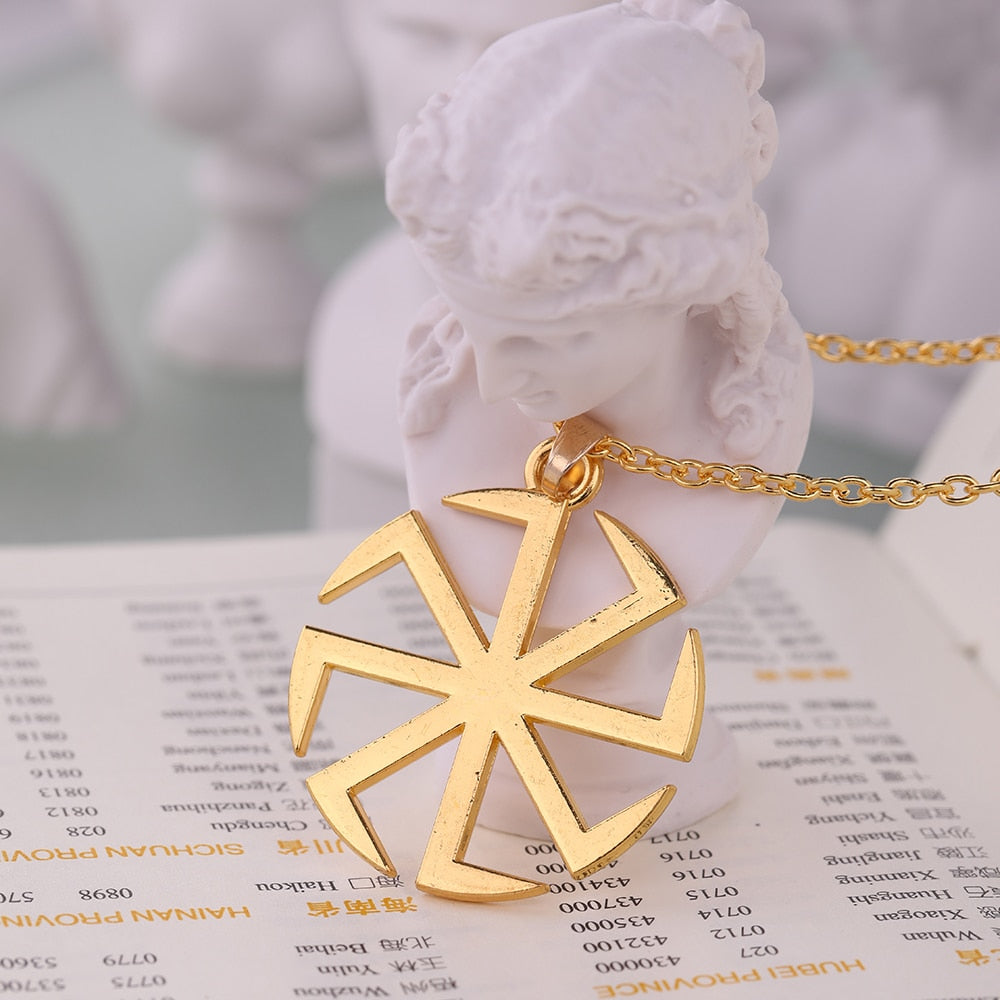Slavic Kolovrat Amulet Necklace Pagan Sun Talisman Spinning Wheel Wax Cord Religious Pendants For Date Birthday Woman Man Gift