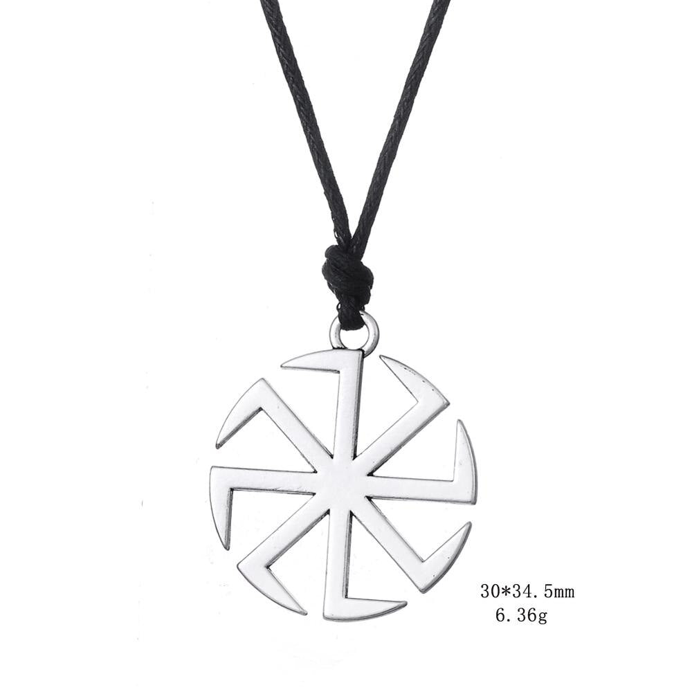 Slavic Kolovrat Amulet Necklace Pagan Sun Talisman Spinning Wheel Wax Cord Religious Pendants For Date Birthday Woman Man Gift