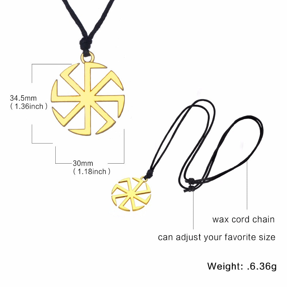 Slavic Kolovrat Amulet Necklace Pagan Sun Talisman Spinning Wheel Wax Cord Religious Pendants For Date Birthday Woman Man Gift