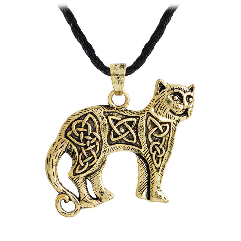 Slavic Necklace Retro Ancient silver gold Animal Keitel Cat Pendant Necklace For Men Leather Chain Norse Viking Jewelry Gift