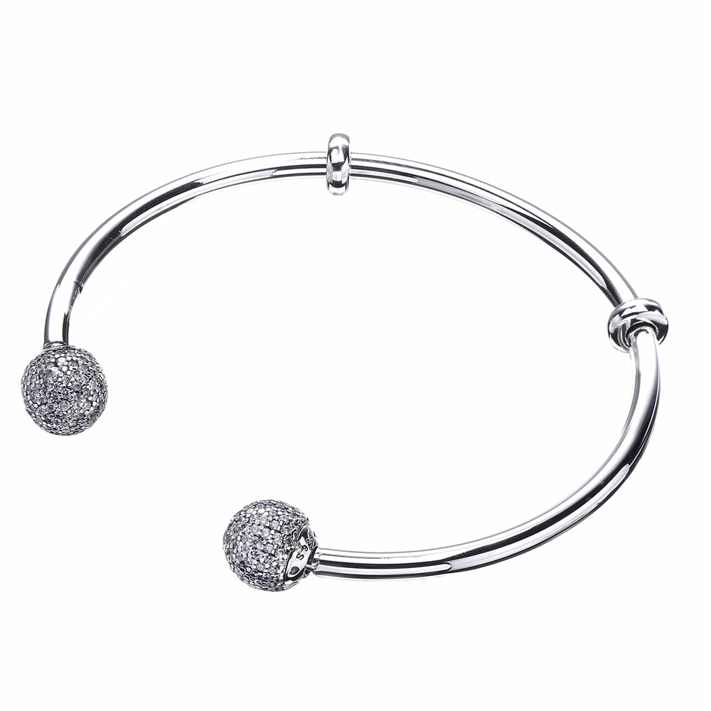 2020 New Unique Moment Open Bangle Bracelet For Women 925 Sterling Silver Pave Stone Open Bangle For Bead DIY Jewelry
