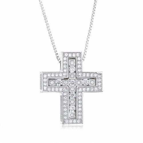 Birthd Gift 925 Sterling Silver Double Cross Pendant Necklace For Men Big Wedding Cross Pendant With Crystal