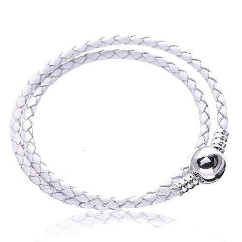Mix Blue Pink White Woven Double Leather Charm Bracelet For Women 925 Sterling Silver Snake Leather Bracelet 3 Color