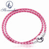 Mixed Pink Woven Double Leather Charm Bracelet For Women Europe DIY Jewelry 925 Sterling Silver Pink Leather Bracelet