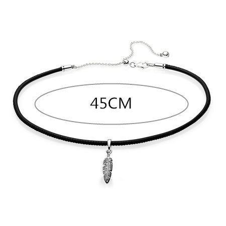 Valentine's D Gift 925 Sterling Silver Extend Chain Necklace Black Leather Choker And Feather Necklace For Women
