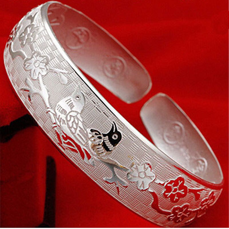 Slower Simple Lucky Vintage Bracelet Bangles For Women Silver Colour  Quality Jewelry   Christmas