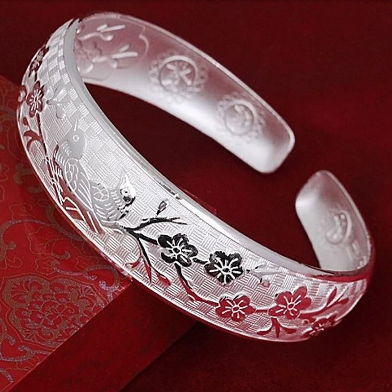 Slower Simple Lucky Vintage Bracelet Bangles For Women Silver Colour  Quality Jewelry   Christmas