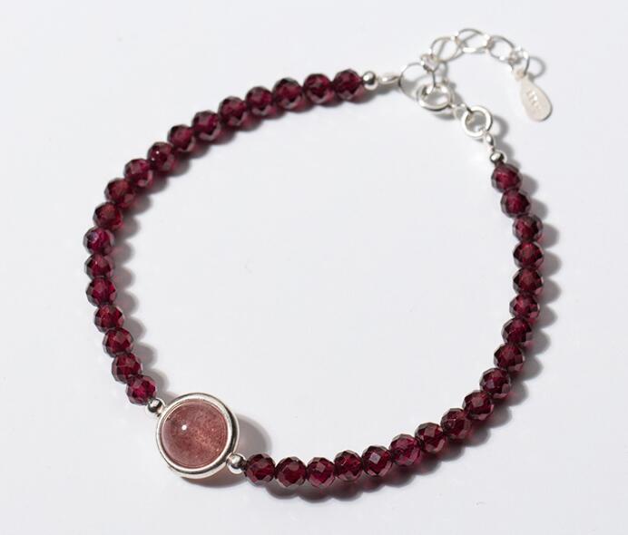 (Small 4MM) 100% Real. 925 Sterling Silver Geometric Faceted Cut Red Garnet &Rose Quartz Stone Bracelet Beads Charms GTLS540