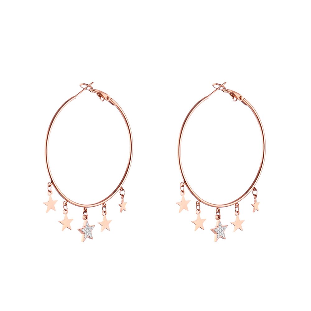 Small Crystal Stars Hoop Earring Gold Silver Color Simple Big Circle Stainless Steel Earrings For Woman Jewelry Accessories Gift