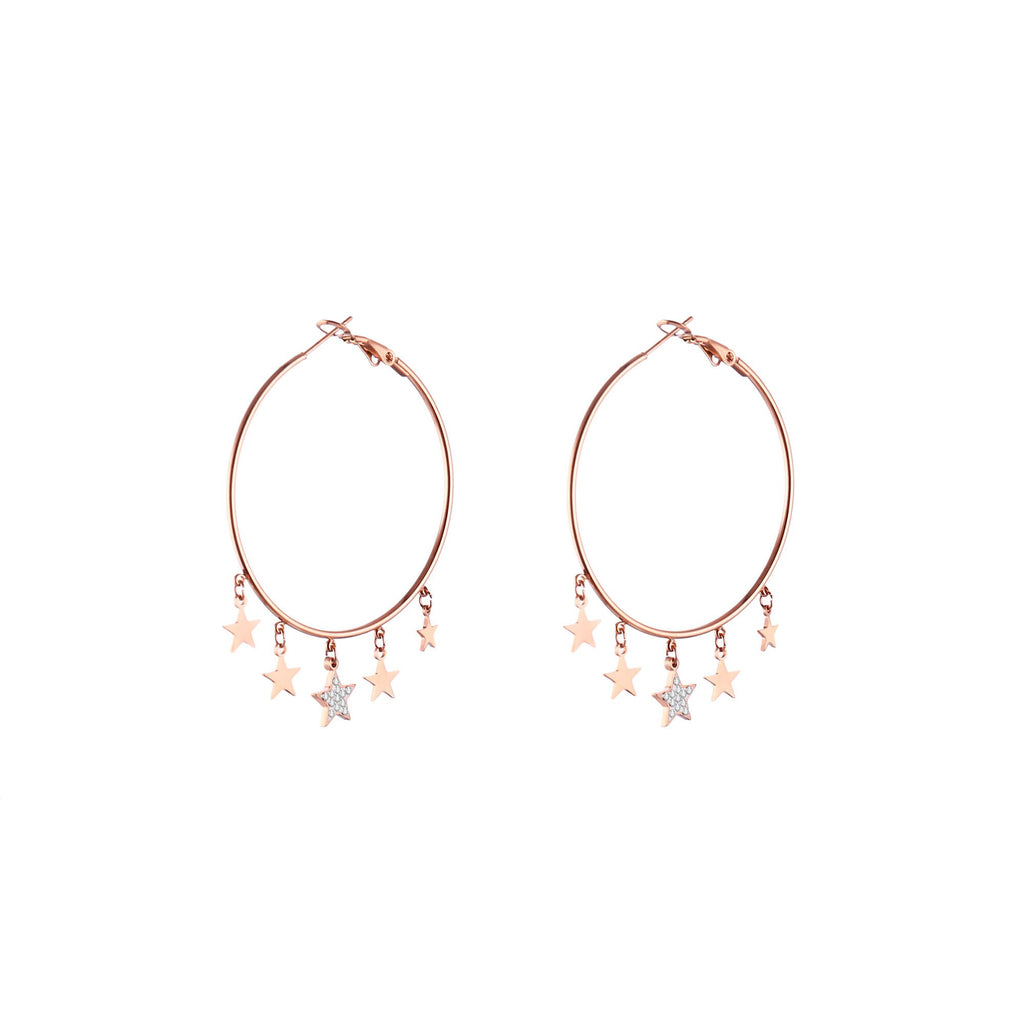 Small Crystal Stars Hoop Earring Gold Silver Color Simple Big Circle Stainless Steel Earrings For Woman Jewelry Accessories Gift