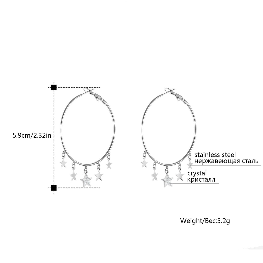 Small Crystal Stars Hoop Earring Gold Silver Color Simple Big Circle Stainless Steel Earrings For Woman Jewelry Accessories Gift