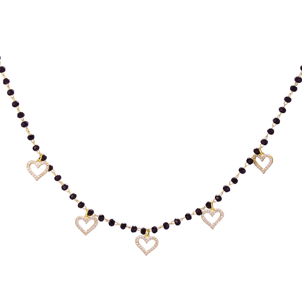 Small Cute Love Hearts Pendant Necklace For Women Black Beads Chain Short Chain Choker Female Jewelry