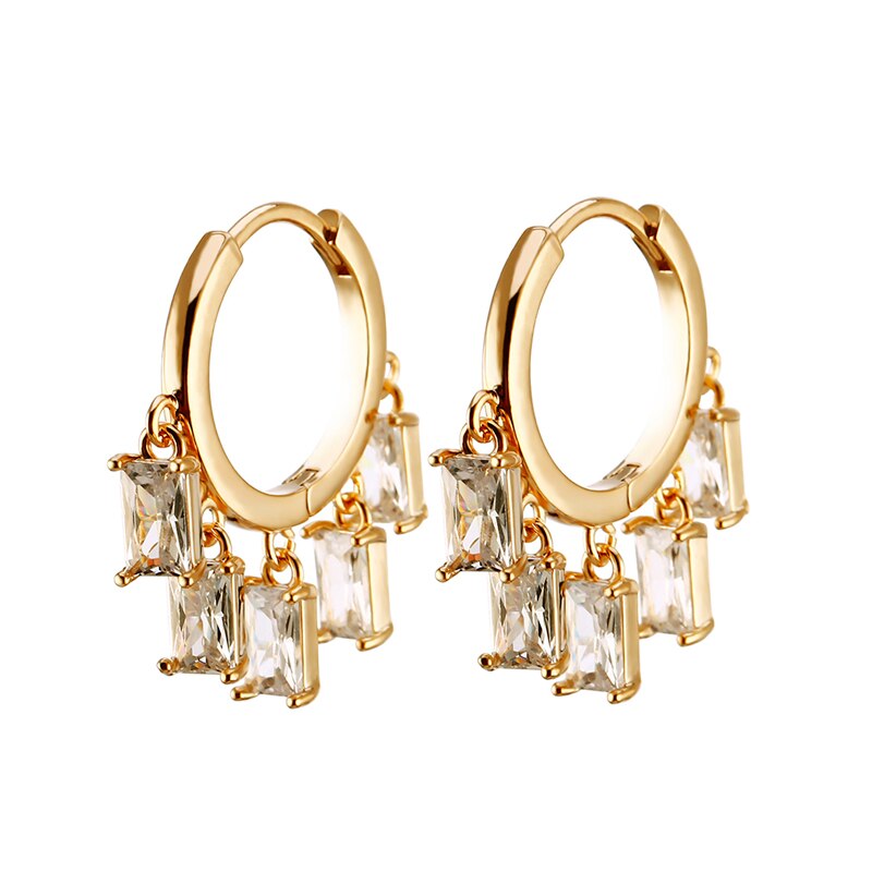 Small Dangle Earrings For Women 5 Square Crystal Gold Silvery Drop Korean Earrings Female Jewelry 2022