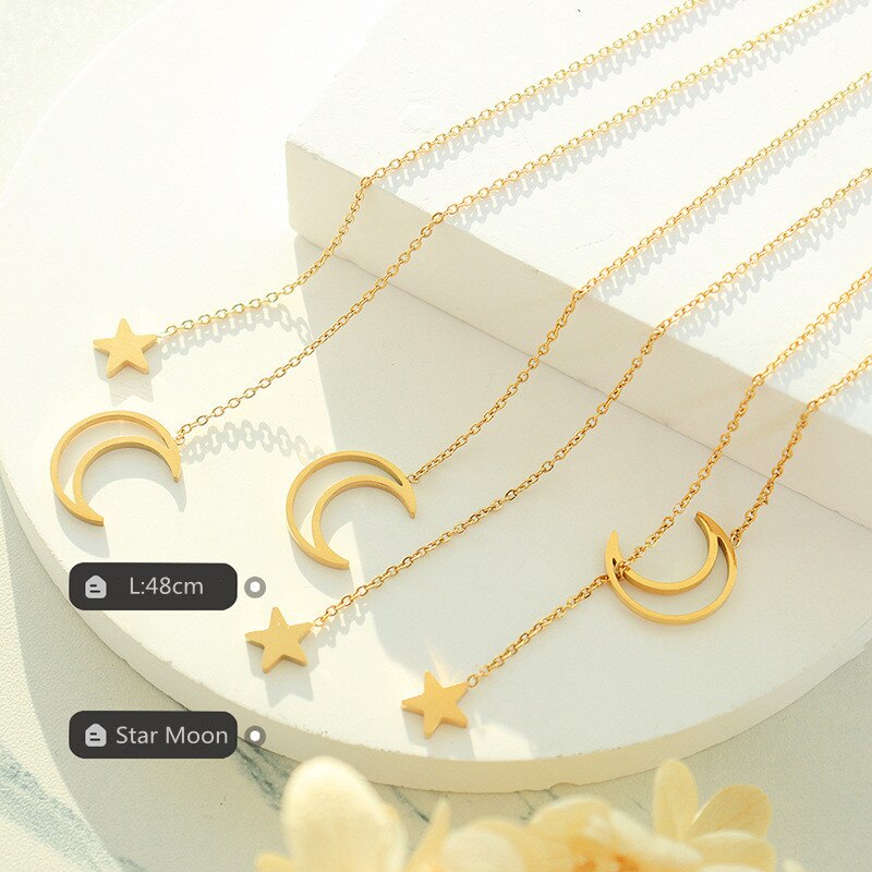 Small Design Star Moon Choker Necklace Femme Stainless Steel Mini Pendant Necklace for Women Jewelry 2021 Trendy