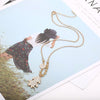 Small Lovely Girl Shape Pendant Necklace For Girl Mon Family BLack Gold Beads Chain Clear Crystal Heart Necklaces Jewelry Gift