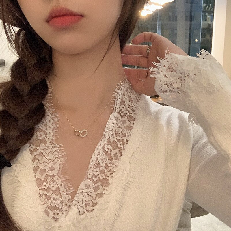 Small Reunion Clavicle Chain Exquisite Freshwater Pearl Necklace Geometric Ring Light  Niche Ins Oжерелье Necklace