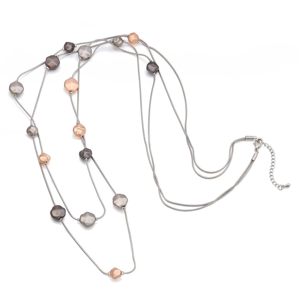 Small Round Stone Pendant Necklaces Gold Black Color Long Double Layer Chain Necklace For Woman Jewelry Bohemia Gift New