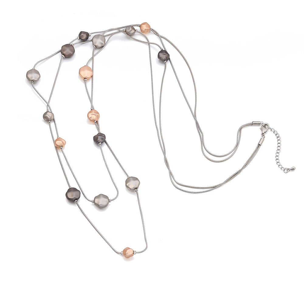 Small Round Stone Pendant Necklaces Gold Black Color Long Double Layer Chain Necklace For Woman Jewelry Bohemia Gift New