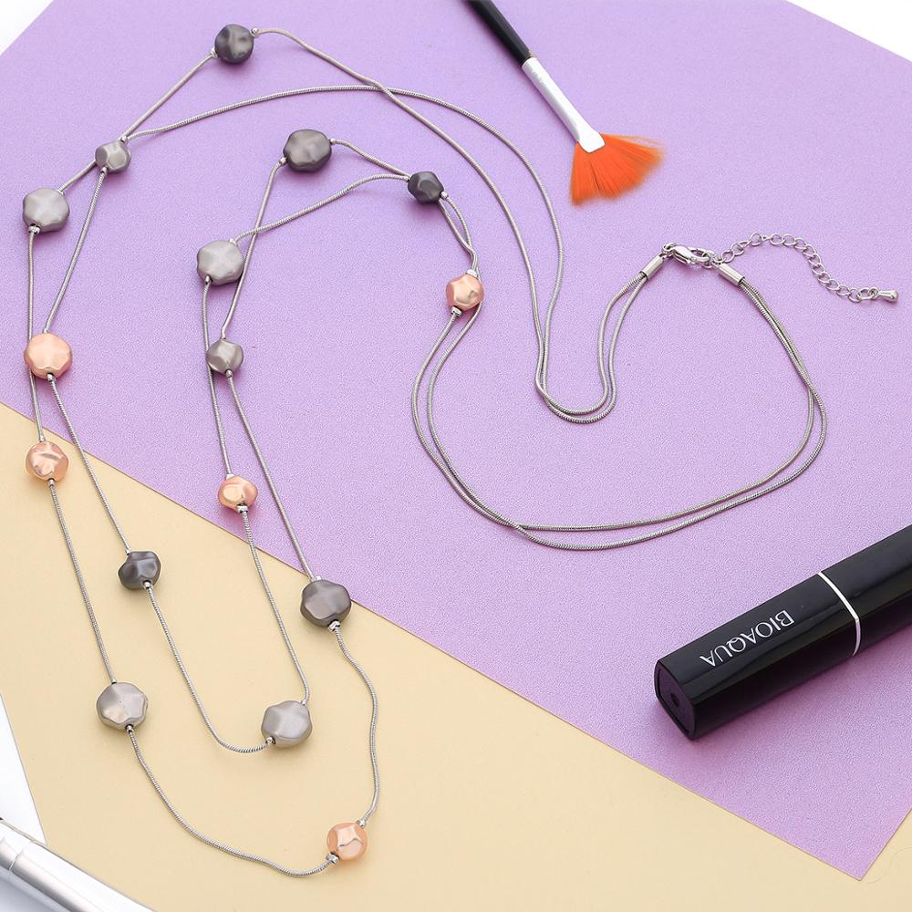 Small Round Stone Pendant Necklaces Gold Black Color Long Double Layer Chain Necklace For Woman Jewelry Bohemia Gift New