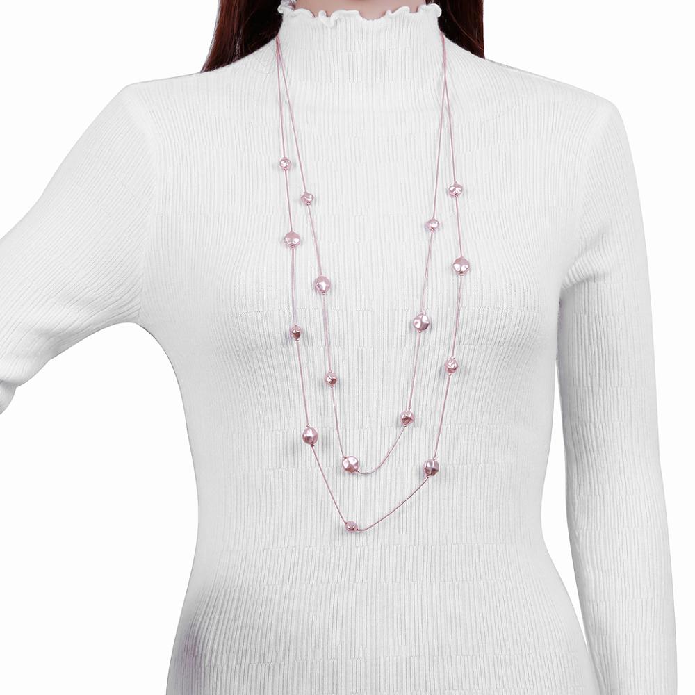 Small Round Stone Pendant Necklaces Gold Black Color Long Double Layer Chain Necklace For Woman Jewelry Bohemia Gift New