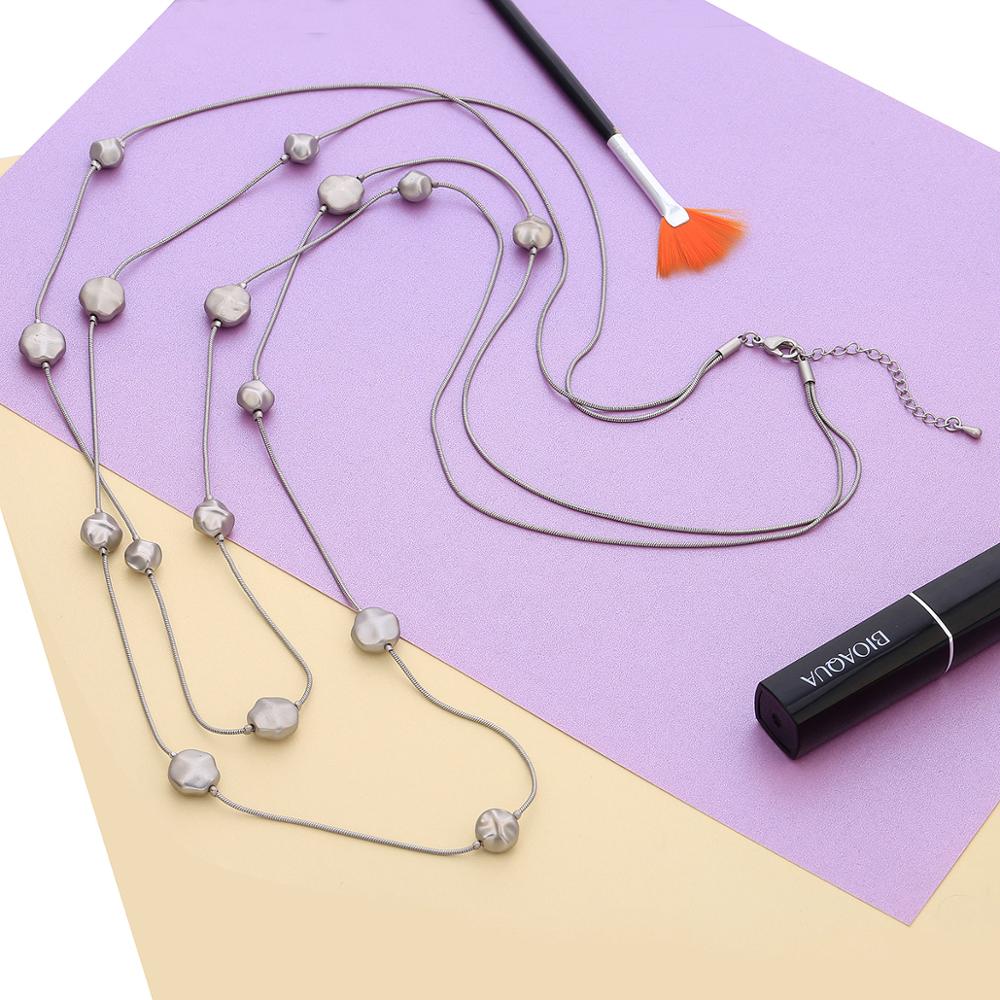 Small Round Stone Pendant Necklaces Gold Black Color Long Double Layer Chain Necklace For Woman Jewelry Bohemia Gift New