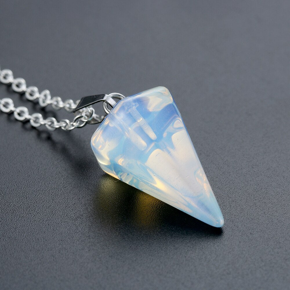 Small Size Reiki Pendulum Natural Stone Amulet Healing Crystal Hexagonal Chain Pendant Charm Necklace for Men Women Jewelry