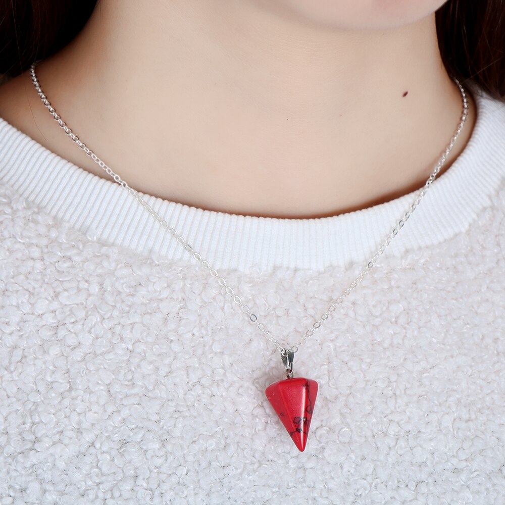 Small Size Reiki Pendulum Natural Stone Amulet Healing Crystal Hexagonal Chain Pendant Charm Necklace for Men Women Jewelry