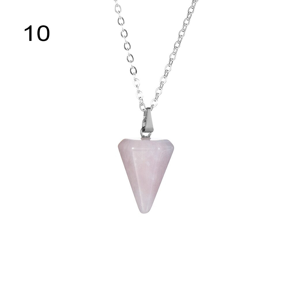Small Size Reiki Pendulum Natural Stone Amulet Healing Crystal Hexagonal Chain Pendant Charm Necklace for Men Women Jewelry