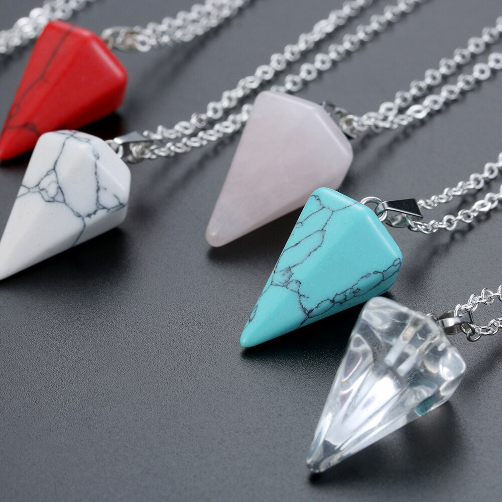 Small Size Reiki Pendulum Natural Stone Amulet Healing Crystal Hexagonal Chain Pendant Charm Necklace for Men Women Jewelry