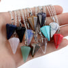 Small Size Reiki Pendulum Natural Stone Amulet Healing Crystal Hexagonal Chain Pendant Charm Necklace for Men Women Jewelry
