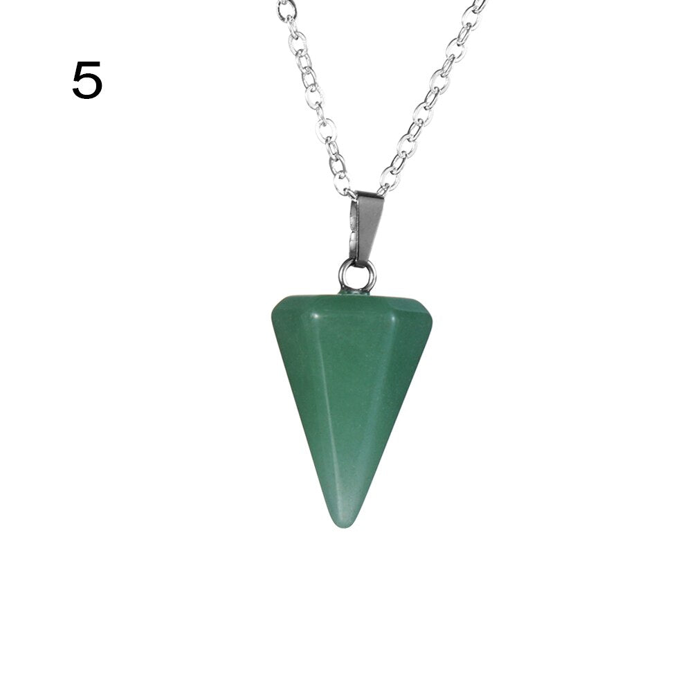 Small Size Reiki Pendulum Natural Stone Amulet Healing Crystal Hexagonal Chain Pendant Charm Necklace for Men Women Jewelry