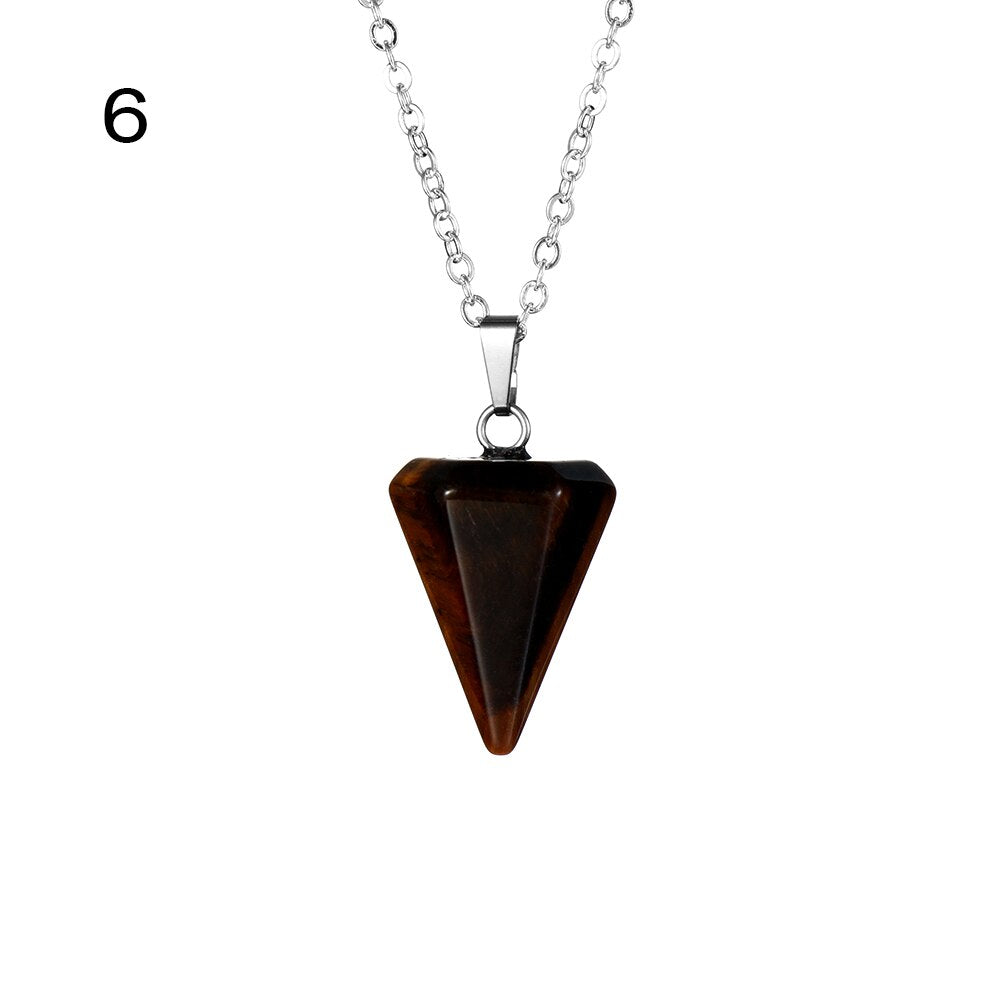Small Size Reiki Pendulum Natural Stone Amulet Healing Crystal Hexagonal Chain Pendant Charm Necklace for Men Women Jewelry