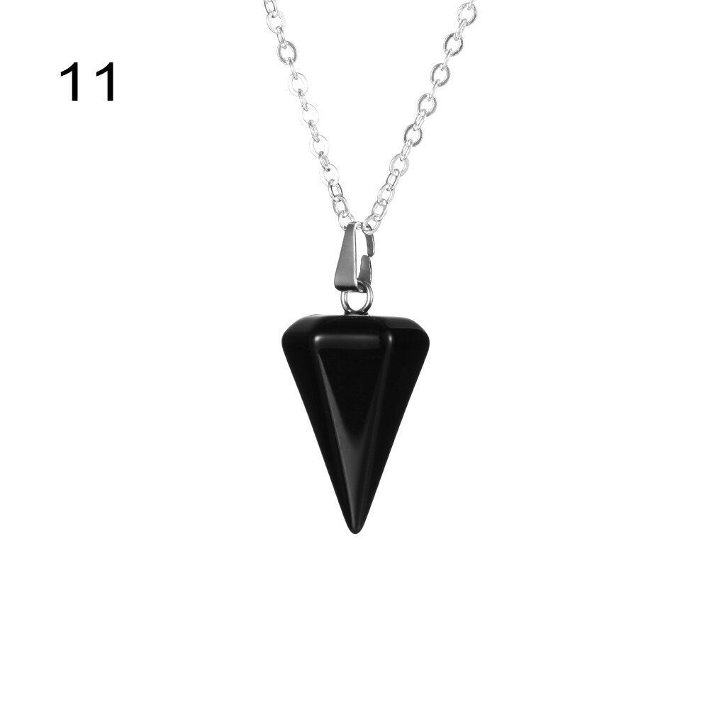 Small Size Reiki Pendulum Natural Stone Amulet Healing Crystal Hexagonal Chain Pendant Charm Necklace for Men Women Jewelry