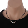 Small Stainless Steel Love Hearts Pendant Necklace For Women Black Beads Chain Crystal Short Choker Female Jewelry