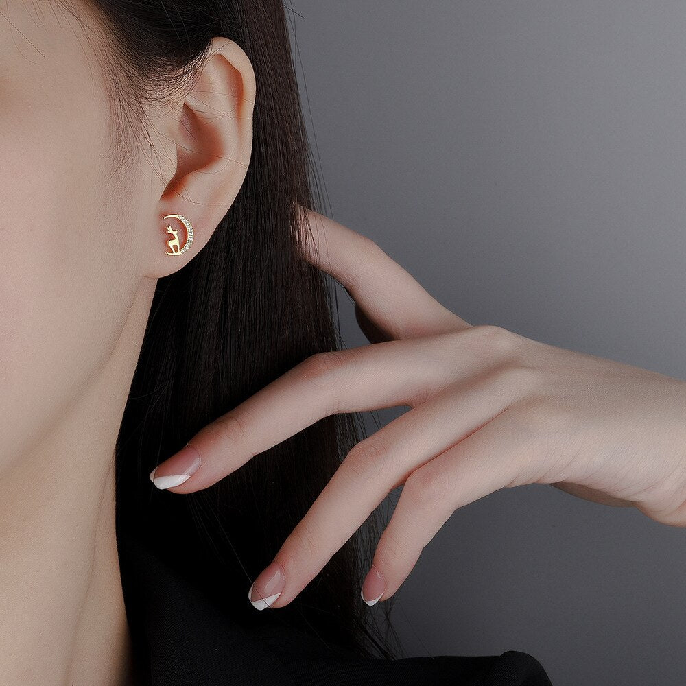 Small Star Moon Stud Earrings Women's Gold Crystals Earring 925 Stamp Silver Color Party Jewelry 2022 Accessories