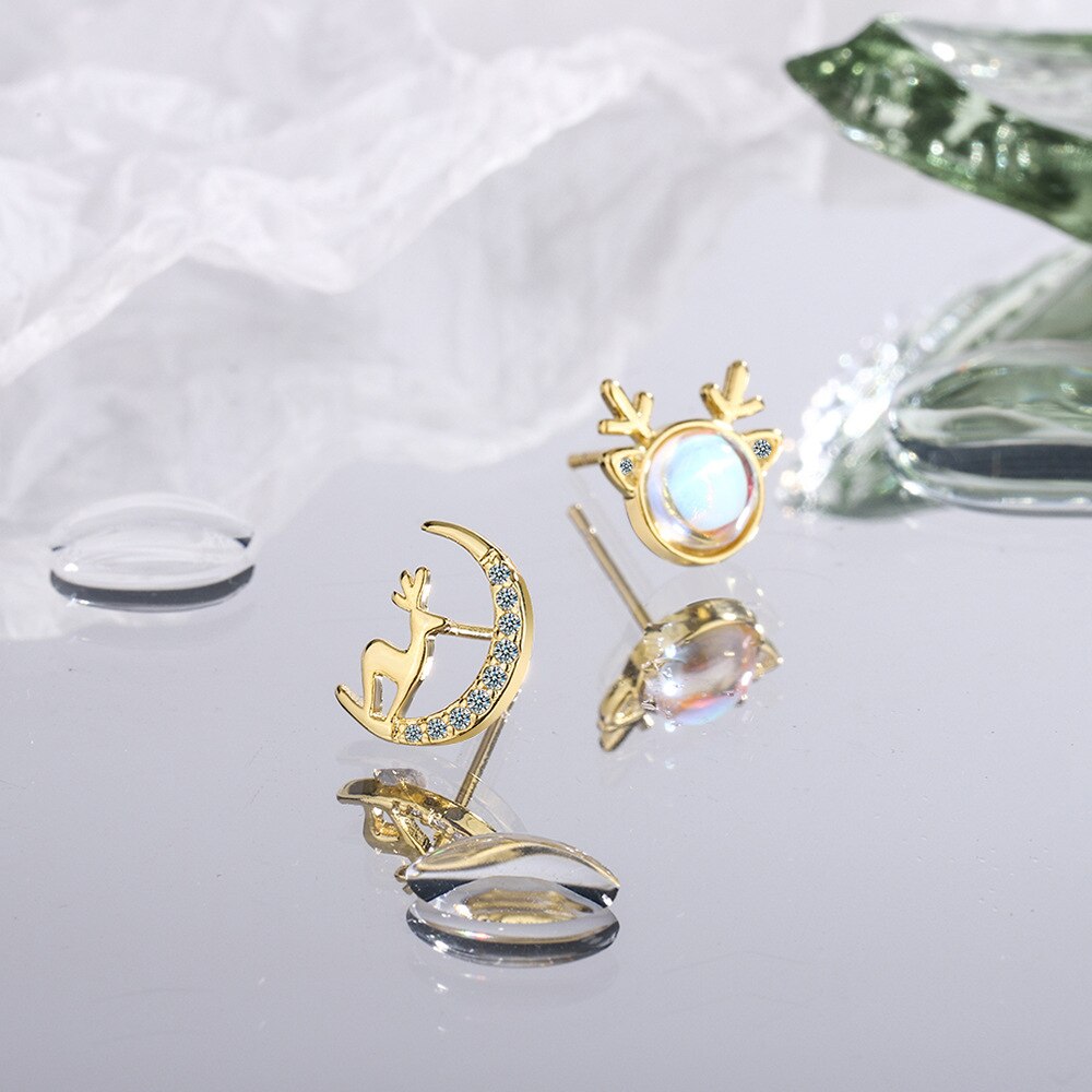 Small Star Moon Stud Earrings Women's Gold Crystals Earring 925 Stamp Silver Color Party Jewelry 2022 Accessories