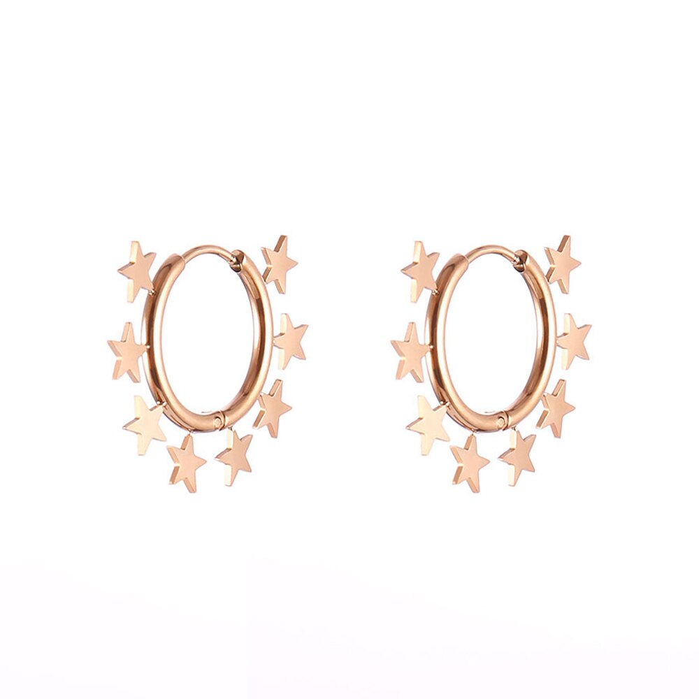 Small Stars Around Circle Hoop Earring Gold Silver Color Simple Stainless Steel Earrings For Woman Girls Gifts Trendy Jewelry