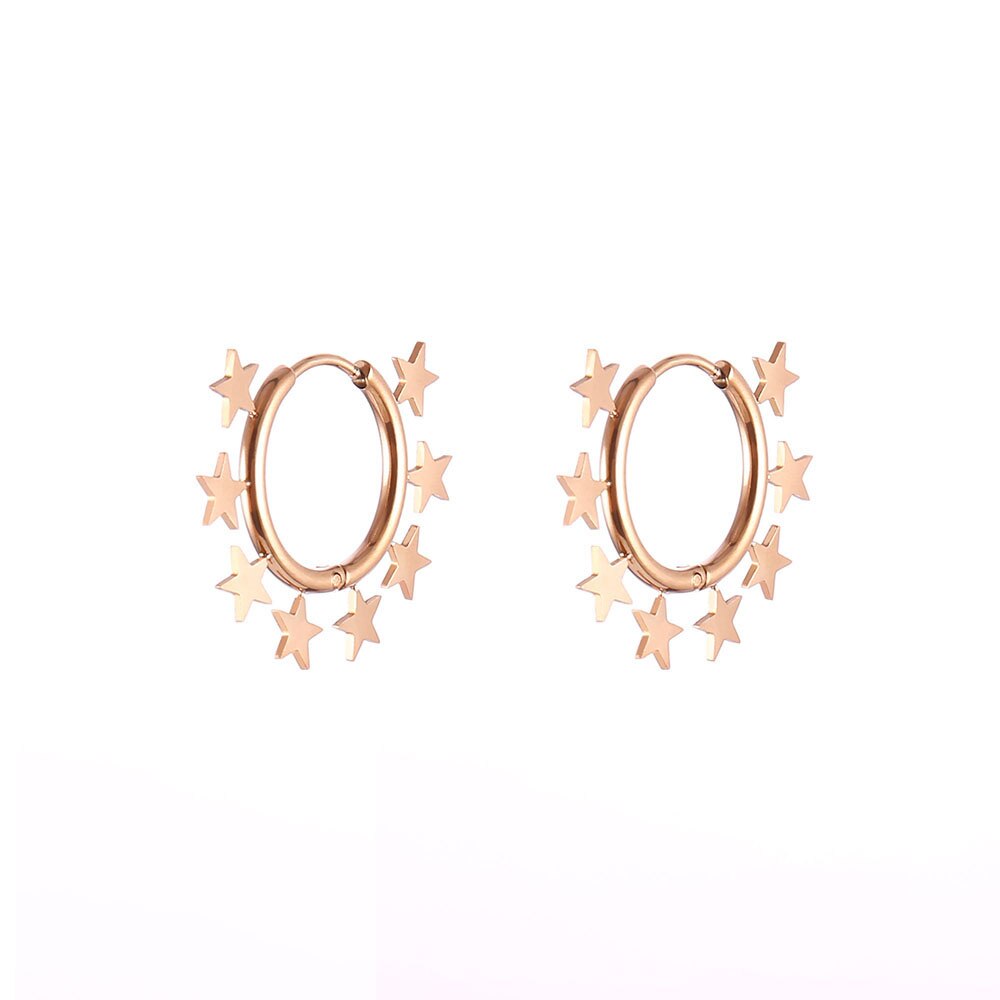 Small Stars Around Circle Hoop Earring Gold Silver Color Simple Stainless Steel Earrings For Woman Girls Gifts Trendy Jewelry