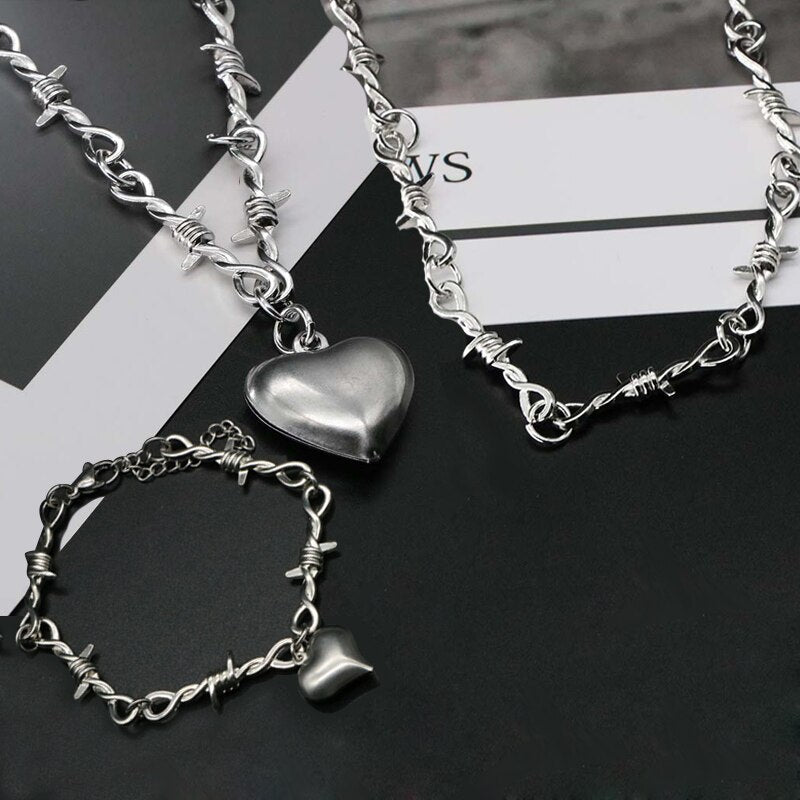 Small Wire Brambles Iron Unisex Choker Necklace Bracelet Stainless Steel Hip-hop Gothic Punk Barbed Wire Brambles Chain Gifts