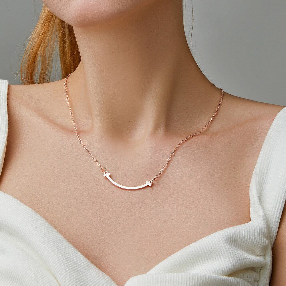 Smile Choker Necklace Women Silver Rose Gold Chain Necklace Pendant Bohemian Chocker Necklace For Women Personalized Jewelry