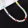 Smile Face Bead Chain Necklace Women 2021 Cute Happy Face Strand Simulated Pearl Bead Necklace For Women Jewelry Gift