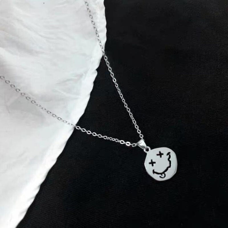 Smile Face Necklace Women Chain Figure Pendant Necklaces Girl Jewelry Silver Color Trendy Kpop Zinc Alloy Collares