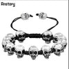 Smile Skull Skeleton Bead Bracelets Strand Vintage Boho Antique Silver Plated Handmade Rope Woven Craft Fashion Jewelry