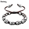 Smile Skull Skeleton Bead Bracelets Strand Vintage Boho Antique Silver Plated Handmade Rope Woven Craft Fashion Jewelry