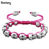 Smile Skull Skeleton Bead Bracelets Strand Vintage Boho Antique Silver Plated Handmade Rope Woven Craft Fashion Jewelry